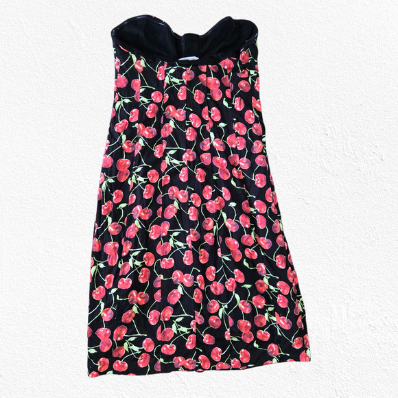 Y2K Cooperative Cherry Print Strapless Bustier Mini Dress Y2K Pinup Size Small - Picture 8 of 8